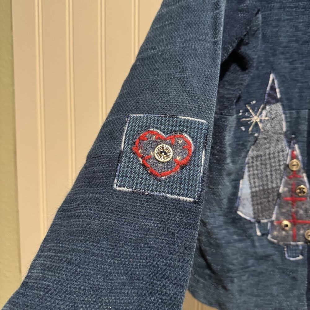 Koret City Blues Denim Knit Cardigan Sweater Winter Christmas Size Medium - Picture 4 of 6